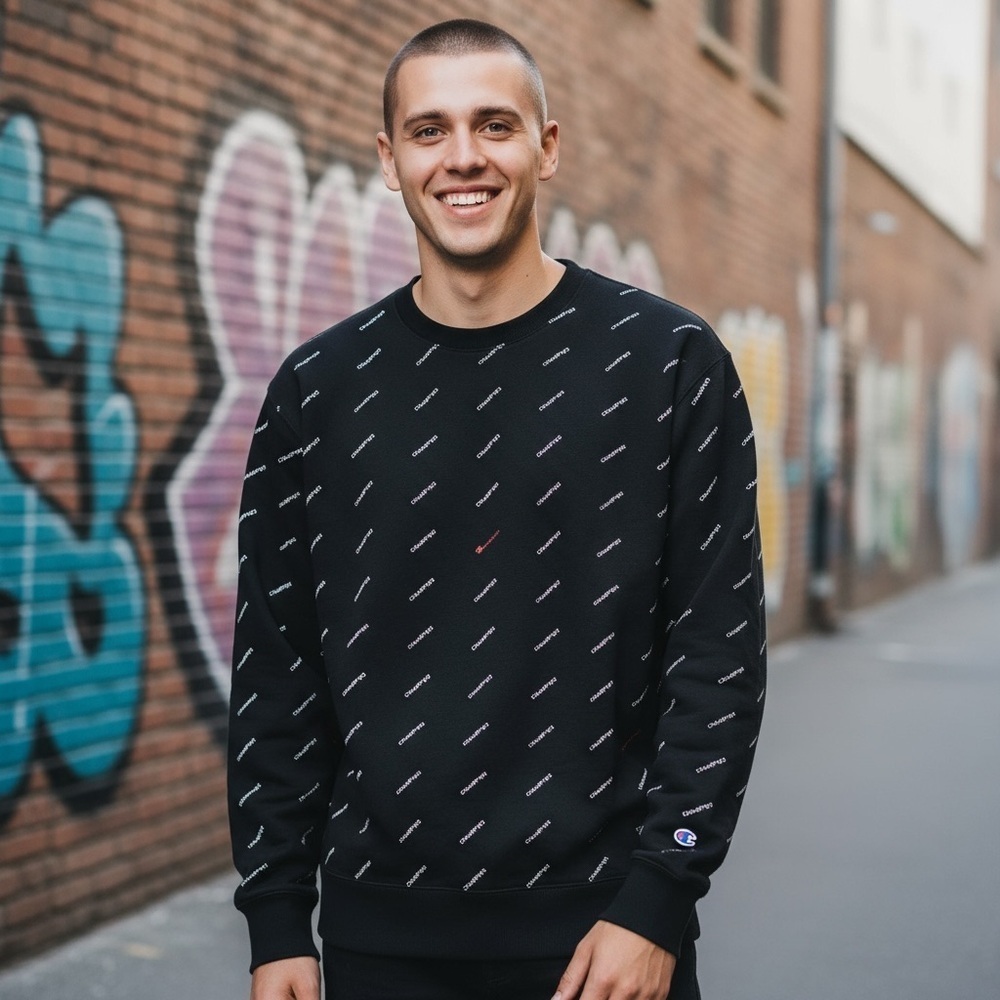 Champion Black Crewneck Men's Sweater. Size M.